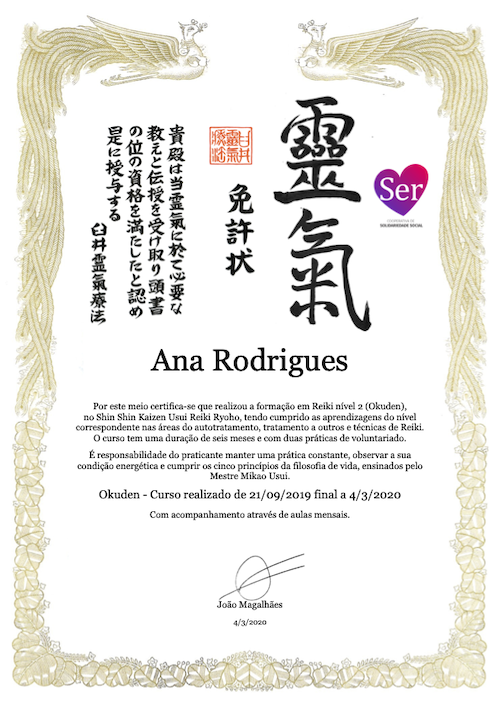 Ana Rodrigues - Certificado Reiki 2
